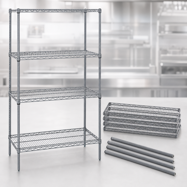 Product image #3 for Quantum Wire Shelving Starter Kit, 48 x 14 x 86 Inches, Gray Epoxy Antimicrobial Finish