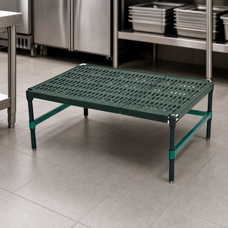 Product image #3 for QuadPlus Stationary Dunnage Rack with 3-Sided Frame, 24 x 24 x 14 Inch, 1000 lb Capacity, Green Epoxy Finish