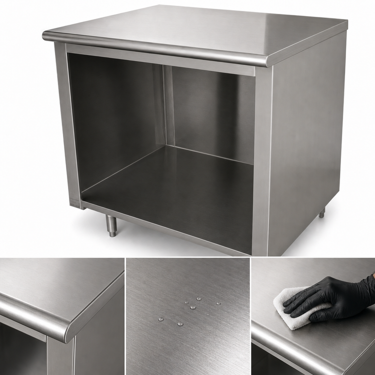 Product image #3 for Advance Tabco 60" x 36" Open Front Cabinet Base Work Table with 14-Gauge 304 Stainless Steel Top