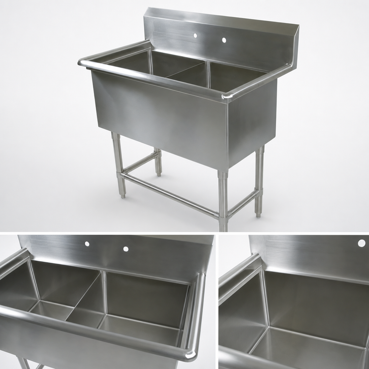 Product image #3 for John Boos Pro-Bowl Floor Model 2-Compartment Stainless Steel Sink with 14" Deep Bowls, 41-1/8" x 29-1/2"