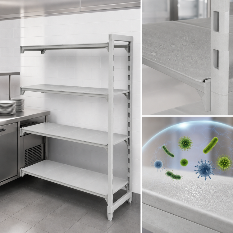 Product image #4 for Cambro Camshelving Premium 4-Tier Solid Add-On Polymer Shelving Unit, 21 x 30 x 72 Inches, Speckled Gray