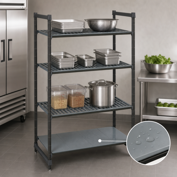Product image #3 for Cambro Camshelving Basics Plus 4-Tier Stationary Polymer Shelving Starter Unit, 21-Inch Deep x 60-Inch Wide x 64-Inch High, Brushed Graphite