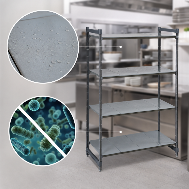 Product image #3 for Cambro Camshelving Basics Plus 4-Tier Stationary Solid Polymer Shelving Starter Unit, 24 x 36 x 64 Inches, Brushed Graphite