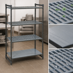 Thumbnail image #3 for Cambro Camshelving® Basics Plus CBU244272VS4580 4-Tier Stationary Polymer Shelving Unit, 24"D x 42"W x 72"H, 3 Vented + 1 Solid Shelves