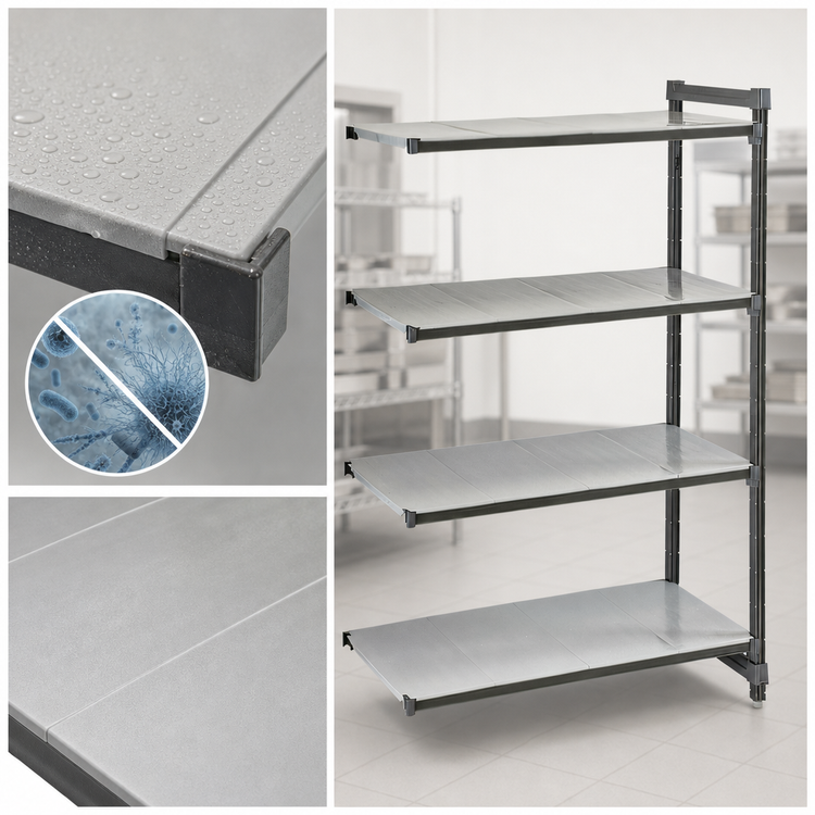 Product image #3 for Cambro Camshelving® Basics Plus 4-Tier Solid Polymer Add-On Unit, 24" Deep x 42" Long x 84" High, Brushed Graphite