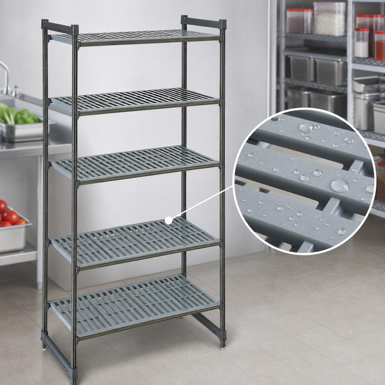 Product image #3 for Cambro Camshelving Basics Plus 5-Tier Vented Stationary Polymer Shelving Starter Unit, 21 x 54 x 72 Inches, Brushed Graphite