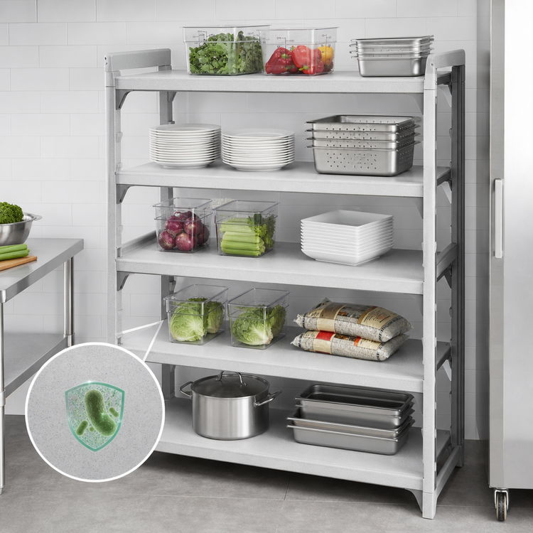Product image #4 for Cambro Camshelving Premium Solid Shelf Kit, 24 x 54 Inches, 5-Shelf, Speckled Gray