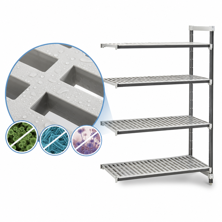 Product image #3 for Cambro Camshelving Elements XTRA Stationary Add-On Polymer Shelving Unit, 24" x 48" x 84", 4-Tier Vented, Gray