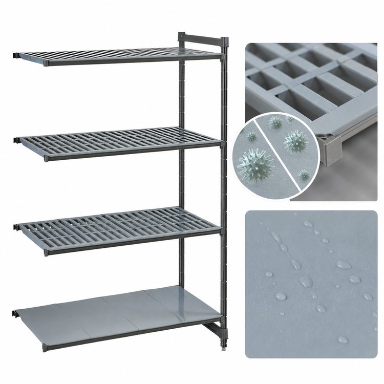 Product image #3 for Cambro Camshelving Basics Plus 4-Tier Add-On Polymer Shelving Unit, 21 x 30 x 84 Inches, Vented and Solid, Brushed Graphite