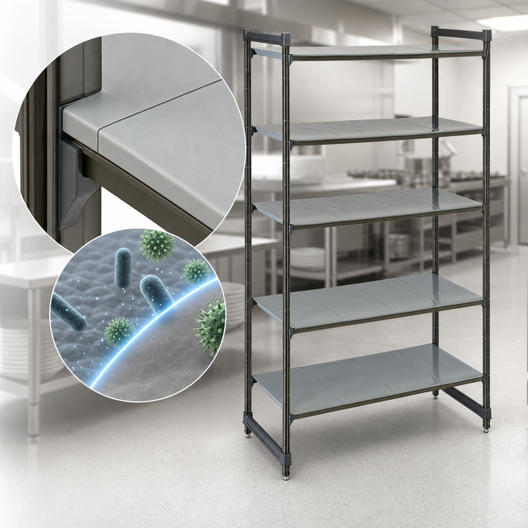 Product image #3 for Cambro Camshelving Basics Plus 5-Tier Stationary Starter Unit, 18 x 36 x 84 Inches, Solid Polymer Shelving, Brushed Graphite