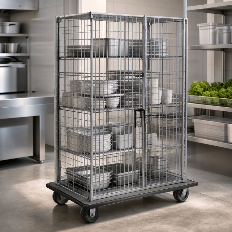 Product image #3 for Eagle Group QuadTruss Open Wire Security Cage with Dolly Truck and 2 Lockable Doors, 40-7/8"W x 29-3/4"D x 69"H