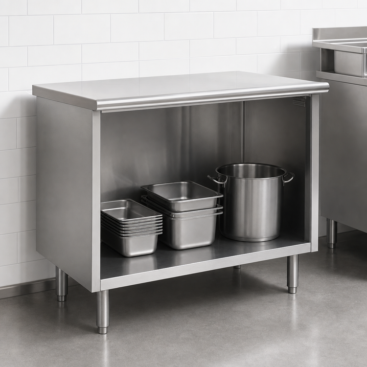 Product image #3 for Eagle Spec-Master Open Front Cabinet Base Work Table, 48 x 24 Inch, 14-Gauge 304 Stainless Steel Top