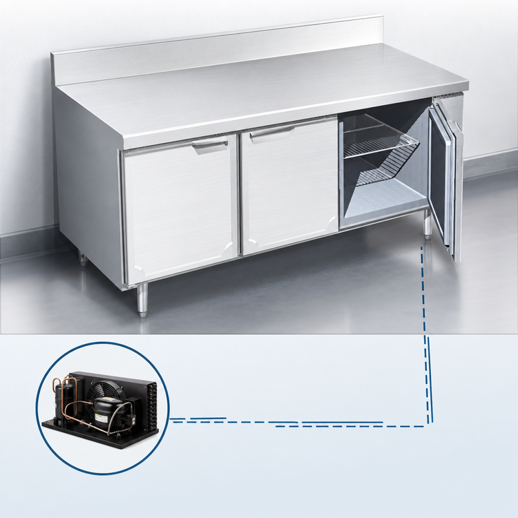 Product image #3 for La Rosa Refrigeration 66-Inch 3-Section Remote Worktop Freezer Base with Doors
