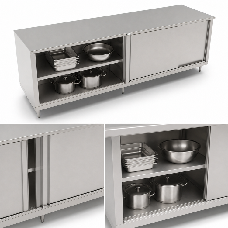 Product image #3 for John Boos 132-Inch x 36-Inch Stainless Steel Enclosed Work Table with Sliding Doors