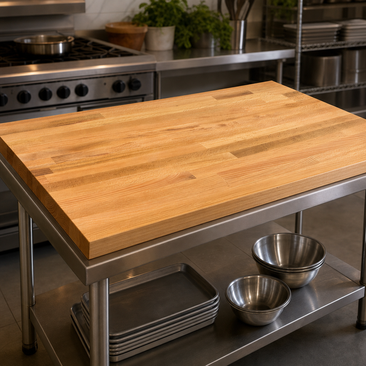Product image #3 for John Boos Appalachian Red Oak Blended Edge Grain Island Countertop, 96 x 48 x 1-3/4 Inches, Varnique Finish