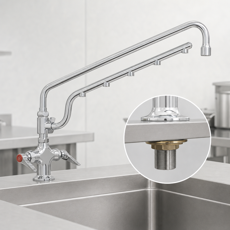 Product image #3 for T&S Brass UltraRinse Single-Hole Deck-Mount Mixing Faucet with 18-Inch Swing Nozzle and 16-Inch Spray Arm