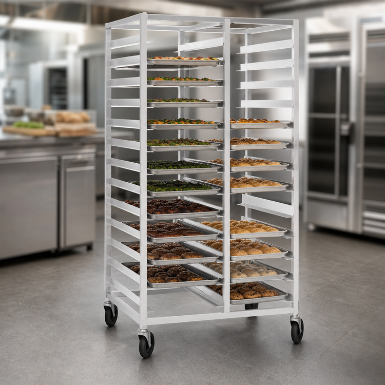 Product image #3 for Panco Double-Compartment Mobile Tray Rack for 18 x 26-Inch Trays, Open Frame, 22-Slot, 5-Inch Centers