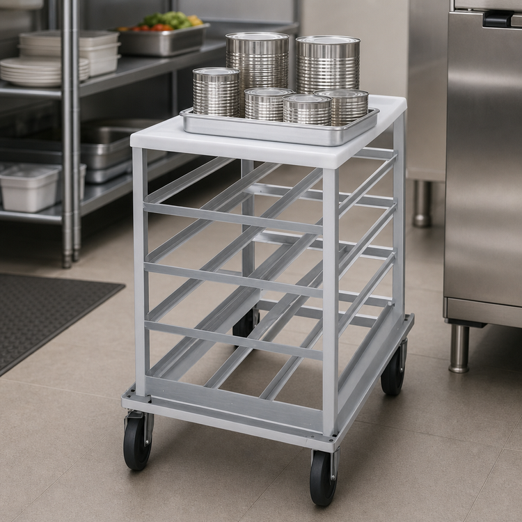 Product image #3 for Half-Size Low-Profile Mobile Poly Top Can Rack for #5 and #10 Cans