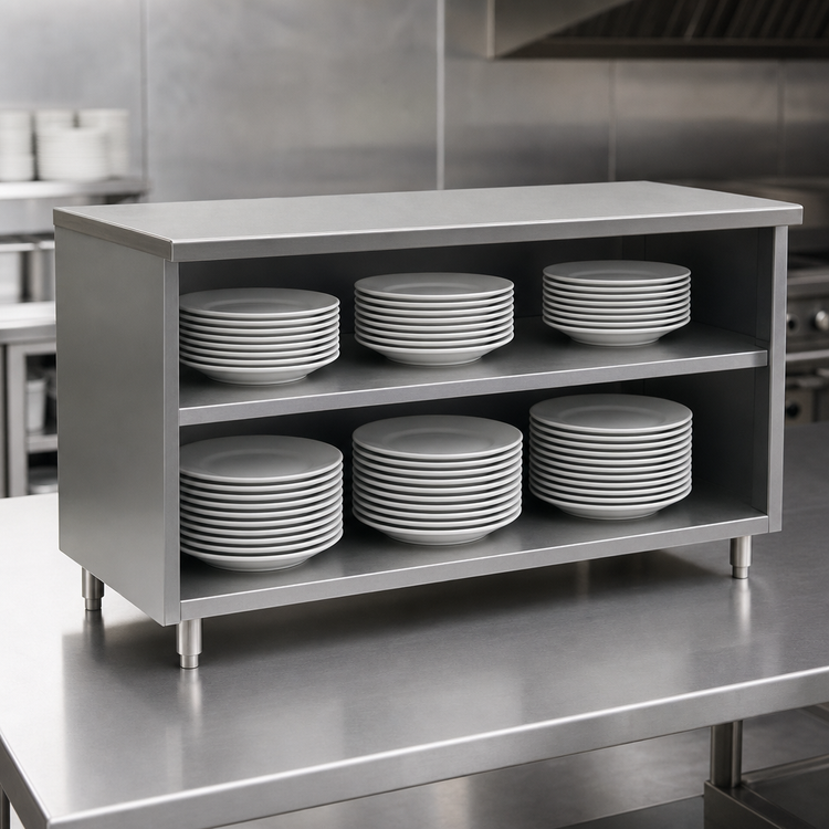 Product image #3 for Eagle Spec-Master Open Front Stainless Steel Plate Cabinet with Fixed Intermediate Shelf, 144W x 15D