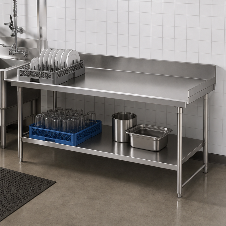 Product image #3 for Eagle Group Straight Clean Dishtable, 72 x 30 Inches, Left-to-Right, 16/430 Stainless Steel Top, 8-Inch Backsplash
