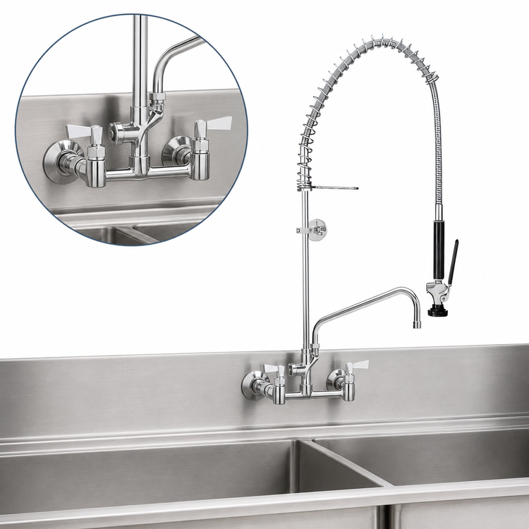 Product image #3 for Fisher Spring-Style 8-Inch On-Center Splash-Mounted Pre-Rinse Unit with 6-Inch Add-On Faucet