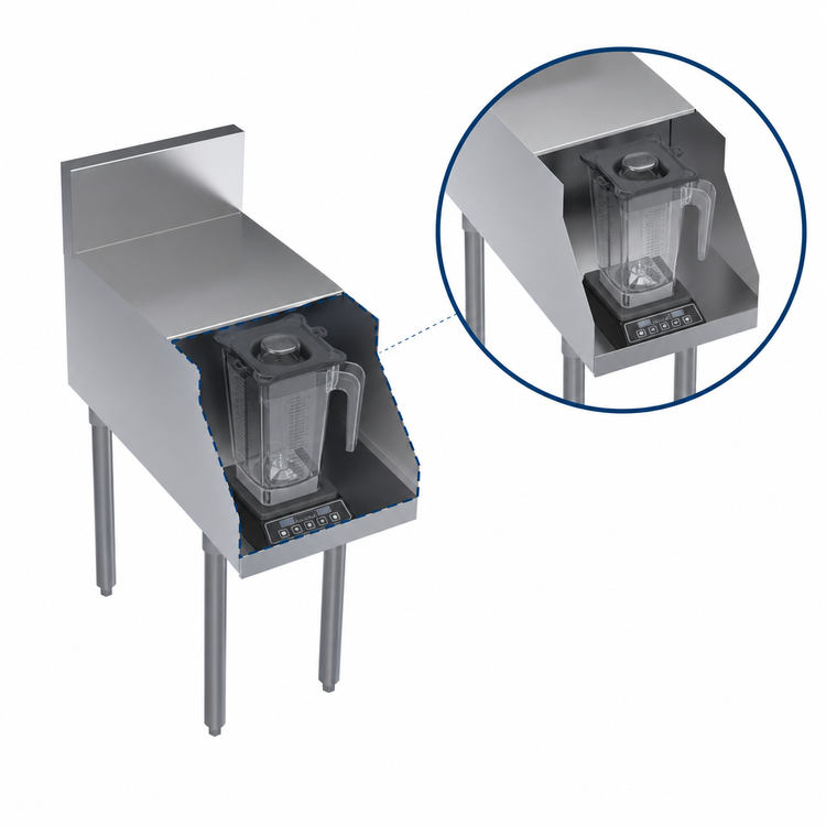 Product image #3 for Krowne Royal Series 14-Inch Wide x 24-Inch Deep Flat Top Underbar Blender Station with Recessed Shelf