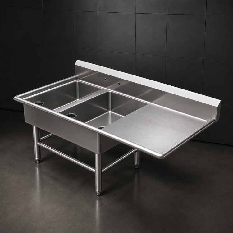 Product image #3 for John Boos Pro-Bowl 2-Compartment Stainless Steel Sink with 24-Inch Right Drainboard, 12-Inch Deep Bowls