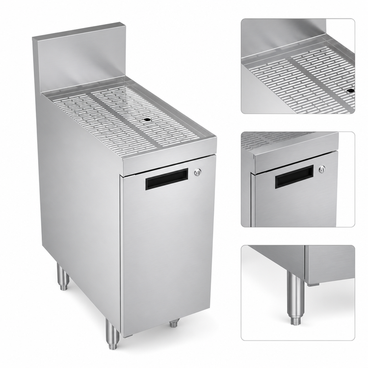 Product image #3 for Royal Series Stainless Steel Underbar Drainboard Cabinet with Locking Hinged Door, 12-Inch Wide x 24-Inch Deep
