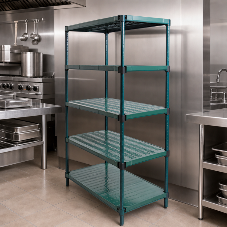 Product image #3 for QuadPLUS 5-Tier Wire Shelving Starter Unit, 60 x 24 x 74 Inches, Blue-Green Hybrid Epoxy Finish