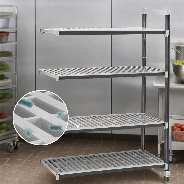 Product image #3 for Cambro Camshelving Elements XTRA 21-Inch Deep 72-Inch Long 64-Inch High 4-Tier Vented Stationary Add-On Shelving Unit