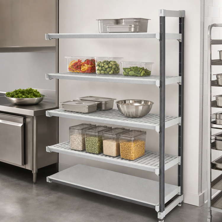 Product image #3 for Cambro Camshelving Elements XTRA Stationary Add-On Solid Polymer Shelving Unit, 24 x 24 x 84 Inches, 5-Shelf, Speckled Gray