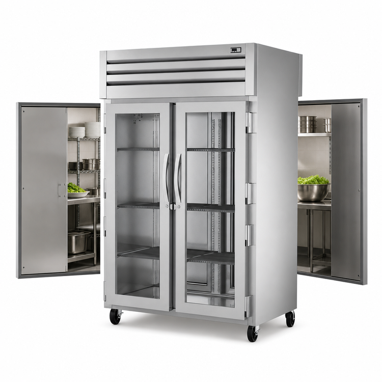 Product image #3 for SPEC Series 2-Section Pass-Thru Reach-In Refrigerator with Glass Front Doors and Solid Stainless Rear Doors