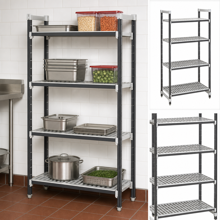 Product image #3 for Cambro Camshelving Elements XTRA 4-Tier Vented Stationary Starter Unit, 21 x 30 x 64 Inches, Speckled Gray