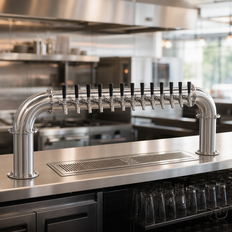 Product image #3 for 12-Faucet Glycol-Cooled Pass-Through Pipe Beer Tower, Brushed Stainless Steel