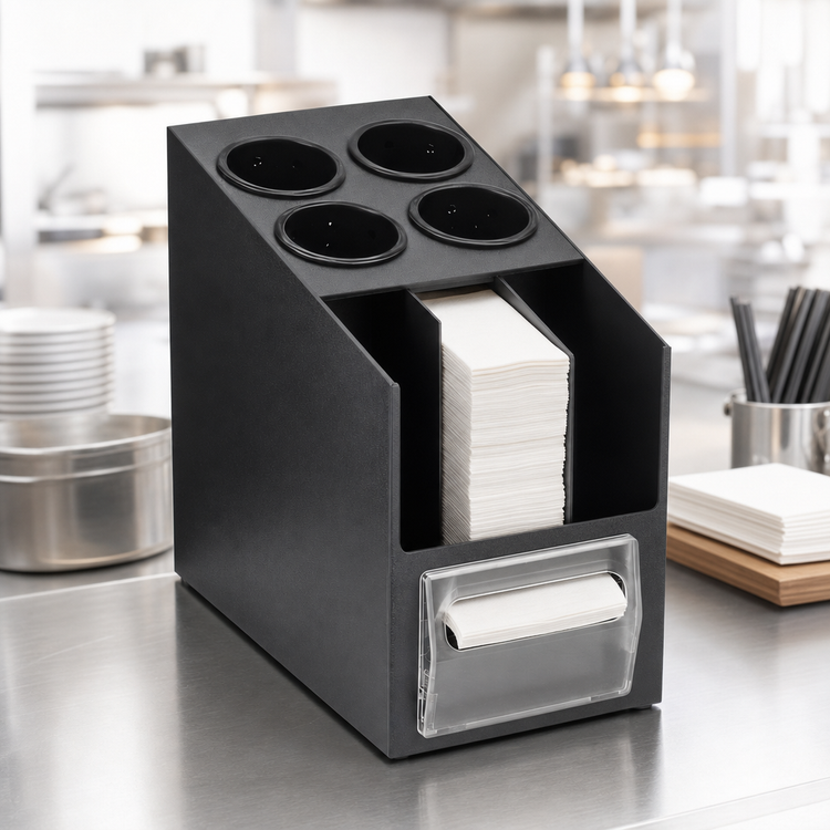 Product image #3 for Black ABS Countertop Napkin Dispenser/Organizer with 100-Napkin Capacity