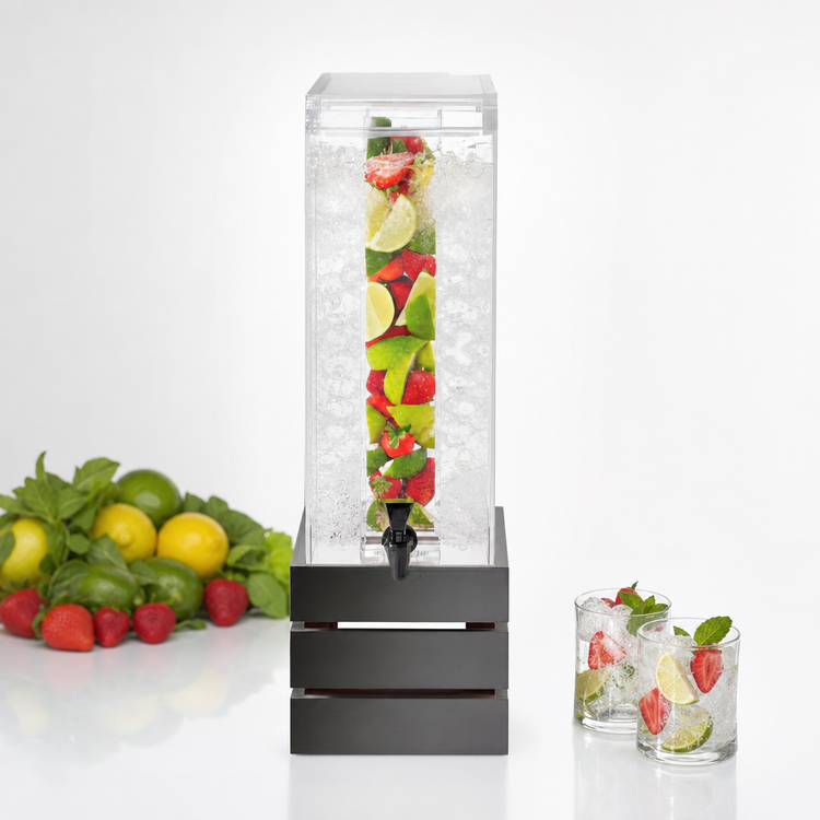Product image #3 for Cal-Mil Midnight Bamboo 3 Gallon Square Infusion Beverage Dispenser with Crate Stand