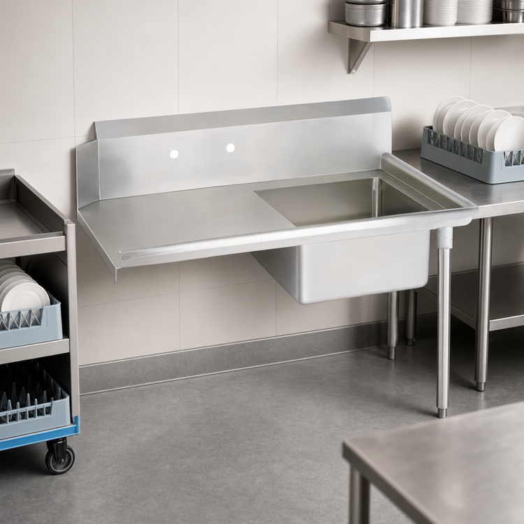 Product image #3 for BK Resources Straight Soiled Dishtable with Right Sink, 48 Inch Wide, 10 Inch Backsplash