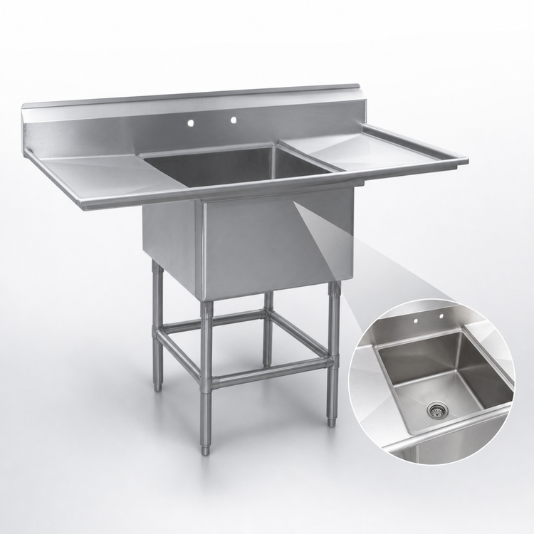 Product image #3 for Spec-Master FN Series 1-Compartment Stainless Steel Sink with Dual Drainboards