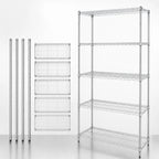 Thumbnail image #3 for Quantum WR63-1854S-5 Stationary Wire Shelving Starter Kit, 54"W x 18"D x 63"H, 5 Shelves, 304 Stainless Steel