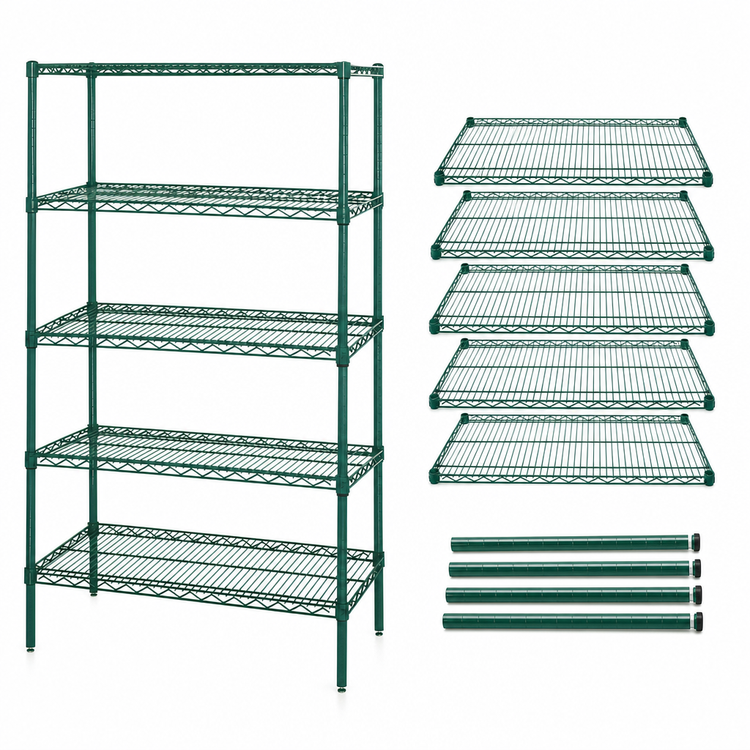 Product image #3 for Quantum 36"W x 36"D x 63"H Wire Shelving Starter Kit with 5 Shelves, Green Epoxy Antimicrobial Finish