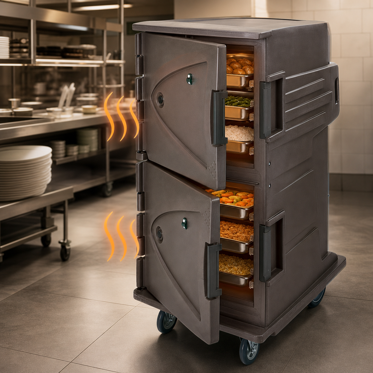 Product image #4 for Cambro Camtherm Tall Profile Electric Hot-Only Holding Cart, Double Door, Celsius, Granite Sand