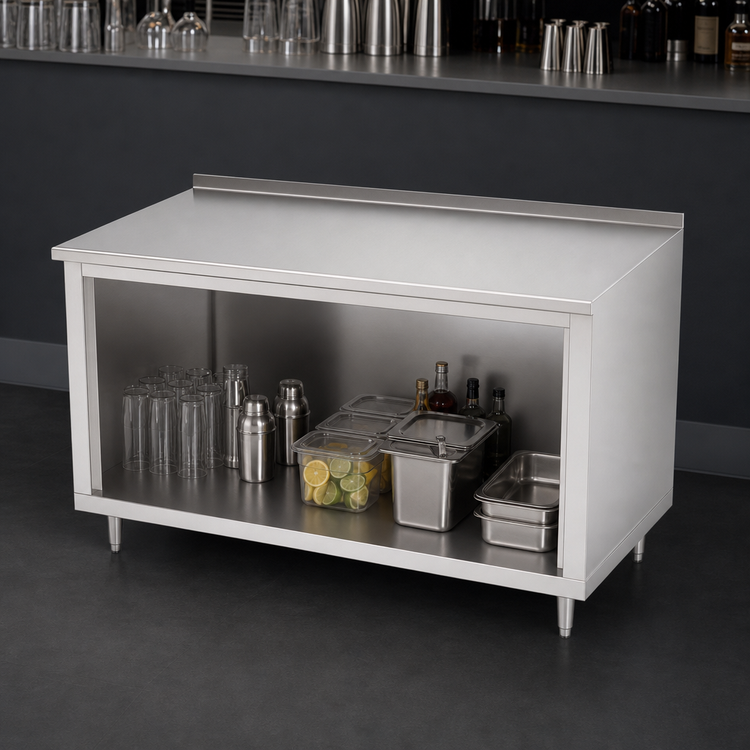 Product image #3 for John Boos 60-Inch x 24-Inch Stainless Steel Underbar Open Front Cabinet Base Work Table with 1-1/2-Inch Rear Riser