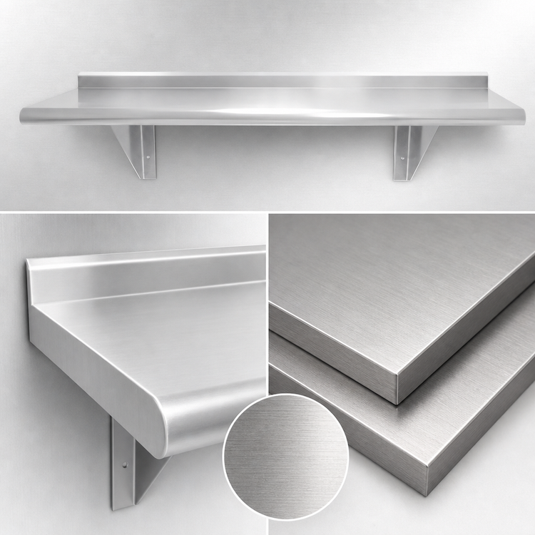 Product image #3 for Advance Tabco 144" x 18" Wall-Mounted Stainless Steel Shelf, 16 Gauge, 304 Satin Finish