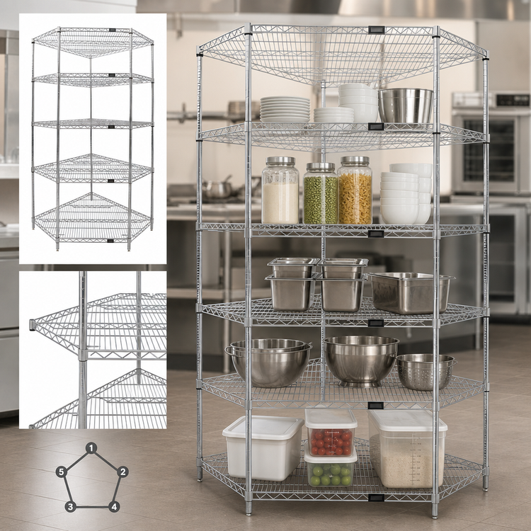 Product image #3 for Quantum 5-Sided 5-Shelf Chrome Plated Wire Shelving Starter Kit, 24 x 42 Inches