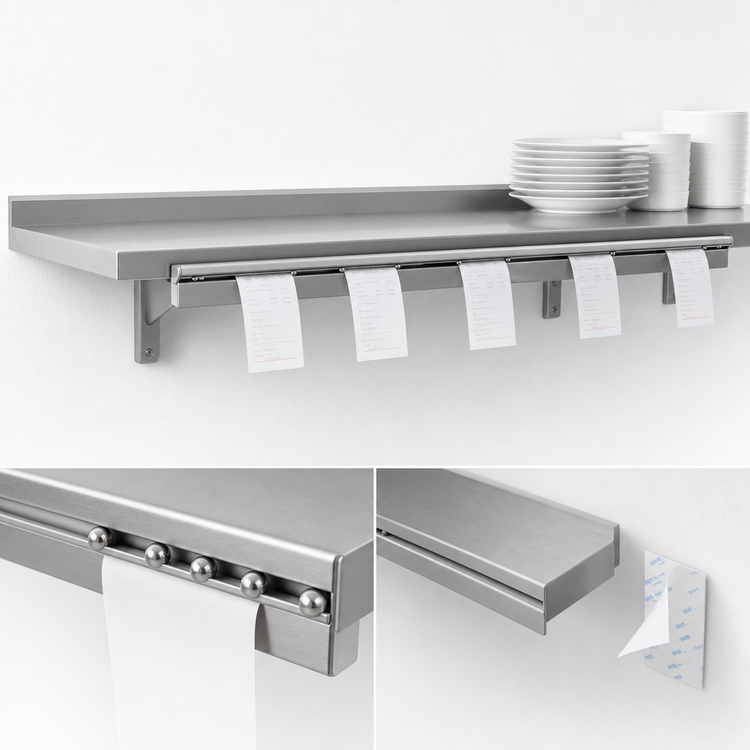 Product image #3 for 60-Inch Wall-Mounted Stainless Steel Shelf with Ticket Rail