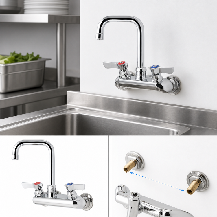 Product image #3 for Krowne Silver Series Wall-Mount Commercial Faucet with 4-Inch Centers and 4-1/2-Inch Double Bend Spout