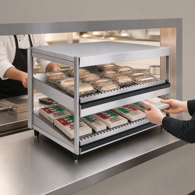 Product image #3 for Hatco Glo-Ray® 30-Inch Countertop Pass-Thru Merchandising Warmer with 2 Slanted Shelves