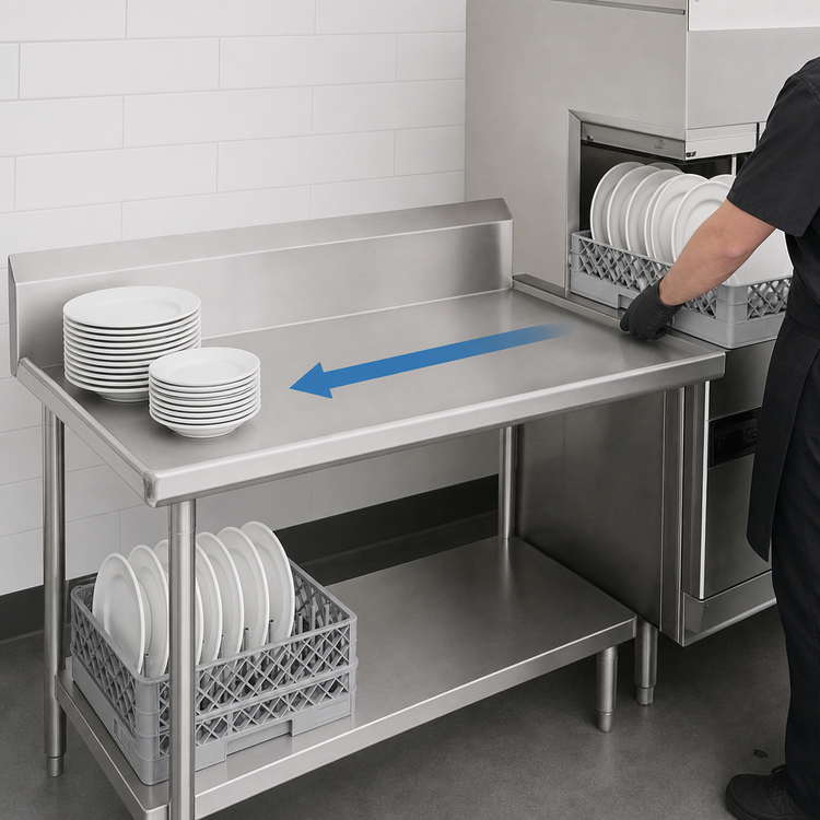 Product image #3 for John Boos E-Series Clean Straight Dish Table, 60 Inch x 30 Inch, Right-to-Left, 18 Gauge 300 Series Stainless Steel