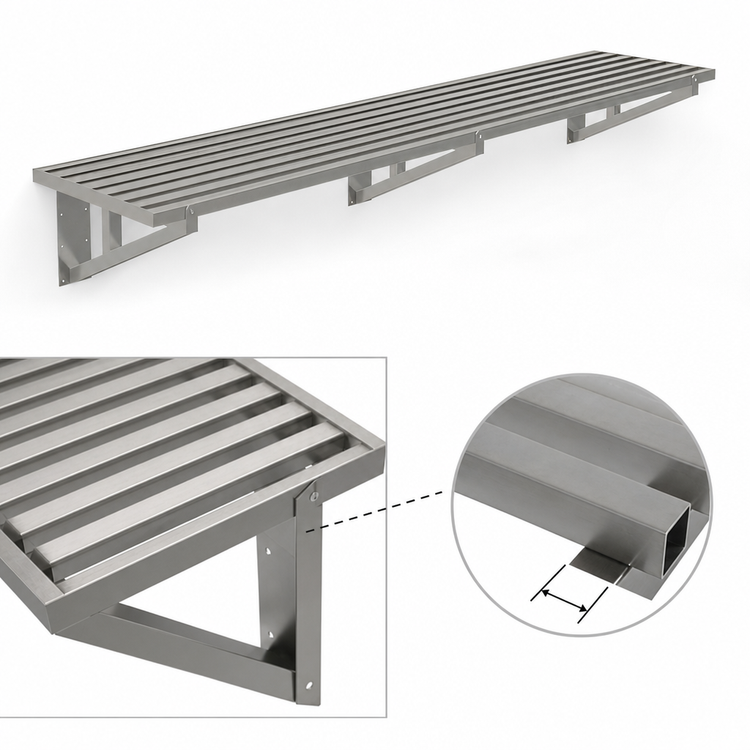 Product image #3 for Advance Tabco Heavy Duty Slotted Wall Shelf, 96 Inches W x 21 Inches D, 304 Stainless Steel