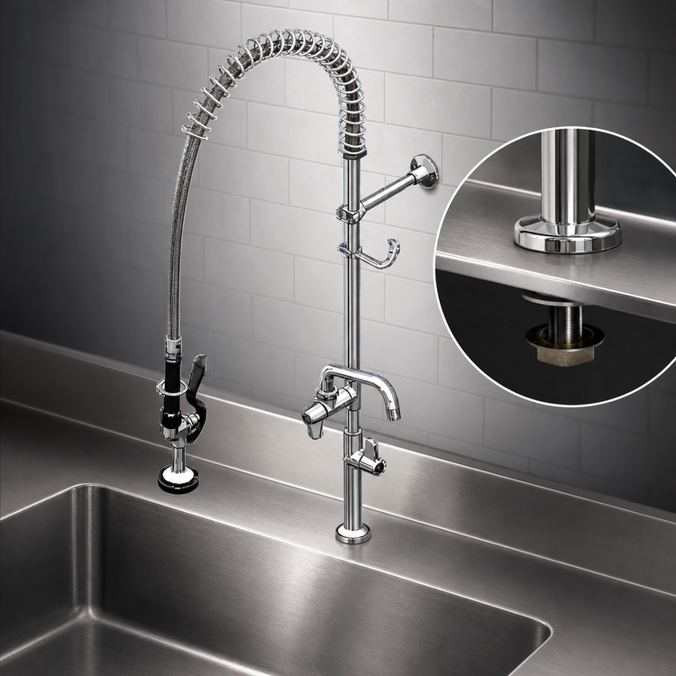 Product image #3 for Equip Commercial Pre-Rinse Unit with 6-1/8-Inch Add-On Faucet and Swing Nozzle, Deck Mount